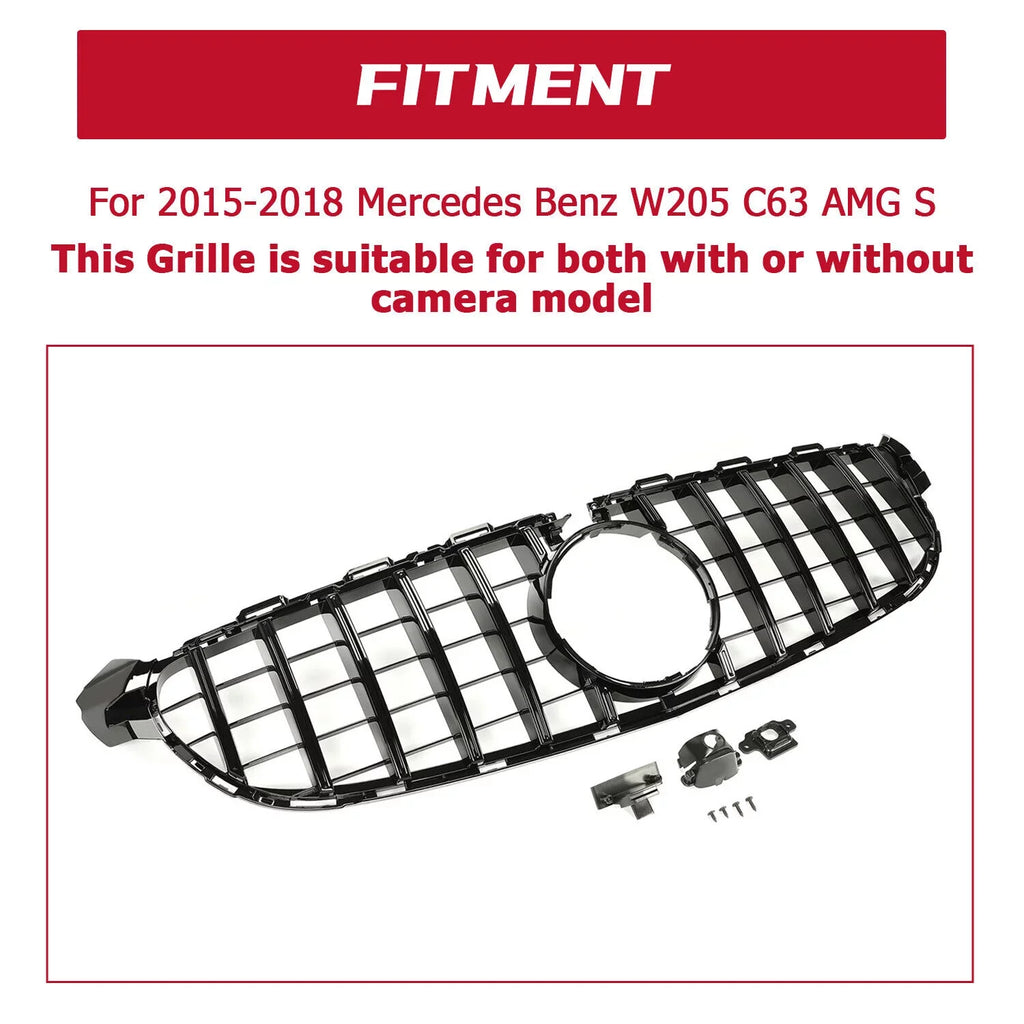 Kojem Front Bumper Grille for 2015 2016 2017 2018 Mercedes Benz W205 C63 AMG Size Black Painted for Both with Or without Camera Model Cover