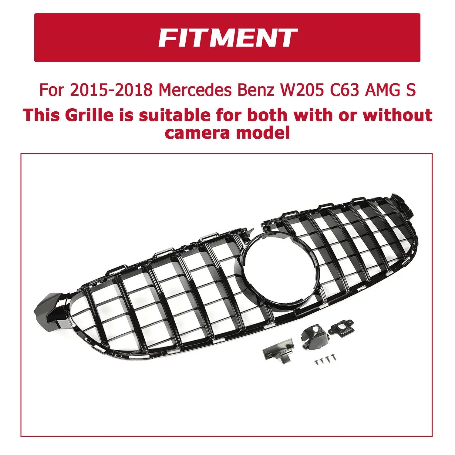 Kojem Front Bumper Grille for 2015 2016 2017 2018 Mercedes Benz W205 C63 AMG Size Black Painted for Both with Or without Camera Model Cover