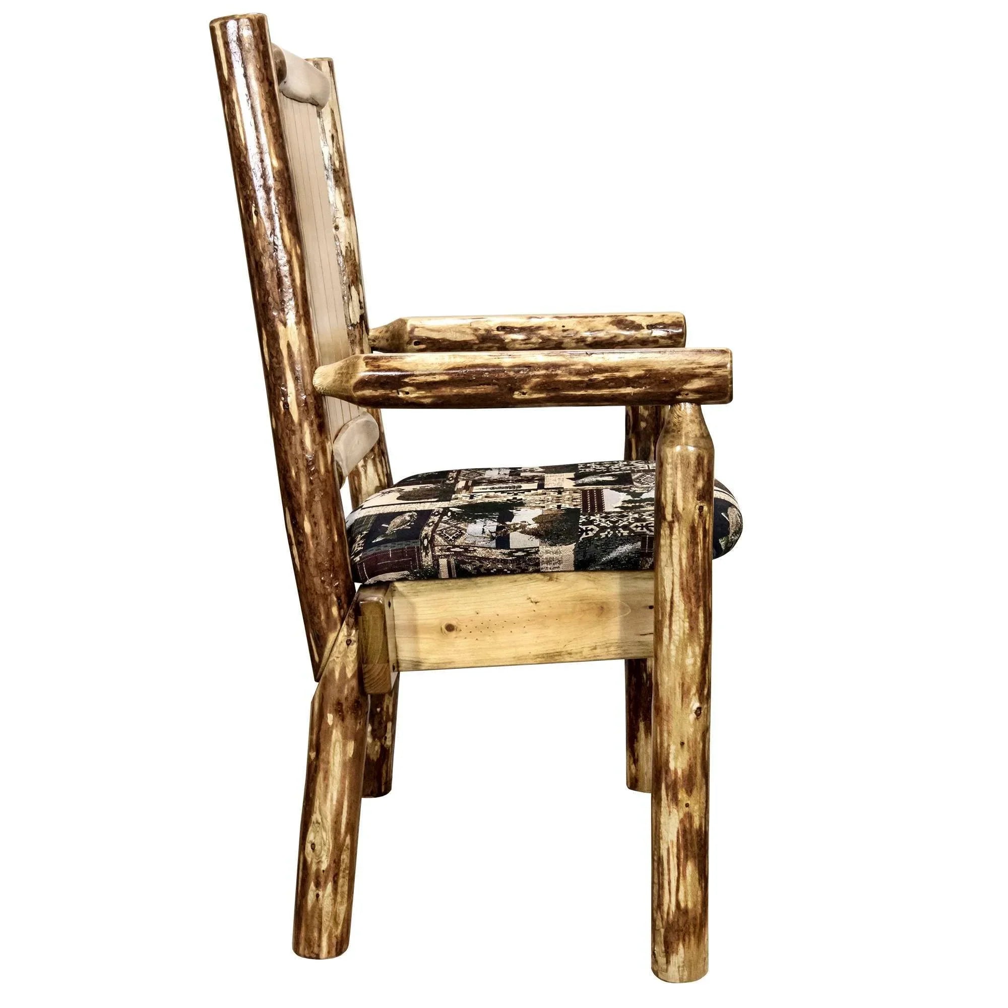 Glacier Country Collection Captain's Chair, Woodland Upholstery w/ Laser Engraved Pine Tree Design