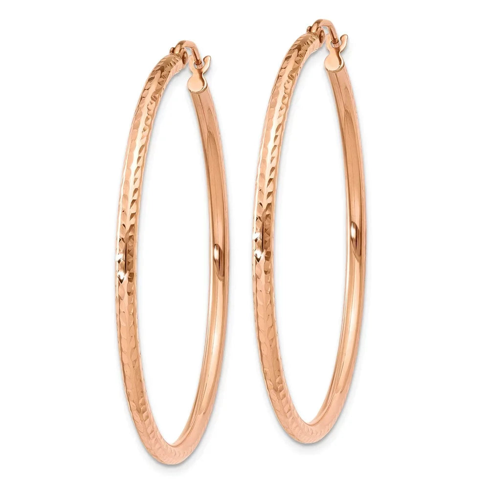 Real 14kt Rose Gold Polished Lightweight Large Diamond-cut Tube Hoop Earrings; for Adults and Teens; for Women and Men