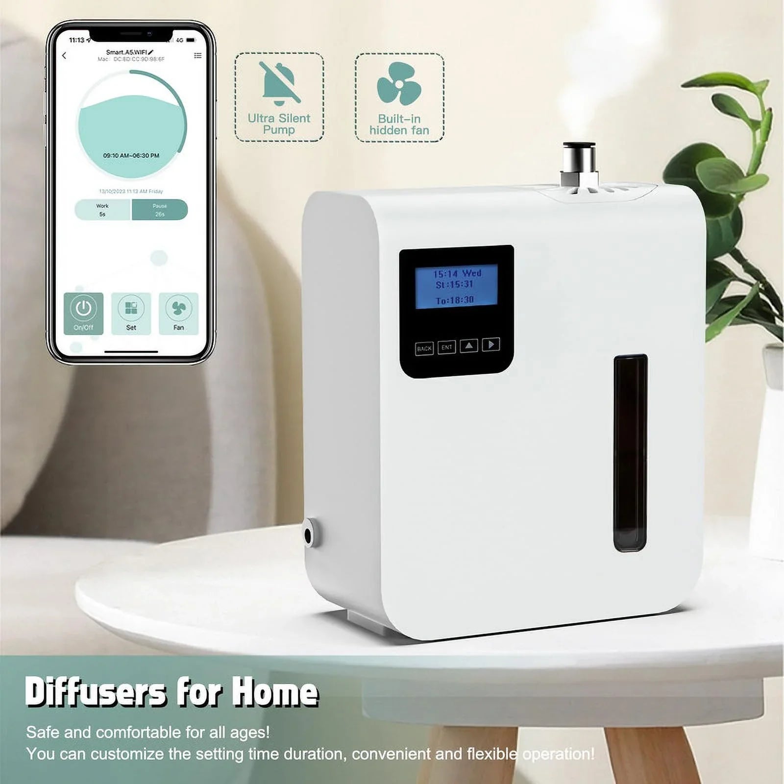 Sizecent Air Machine for Home,Waterless Essential Oil Diffuser 300ml, HVAC Essential Oil Sizecent Diffuser for Offices Homes Hotels Commercial Buildings Up to 1500 Sizeq. Ft