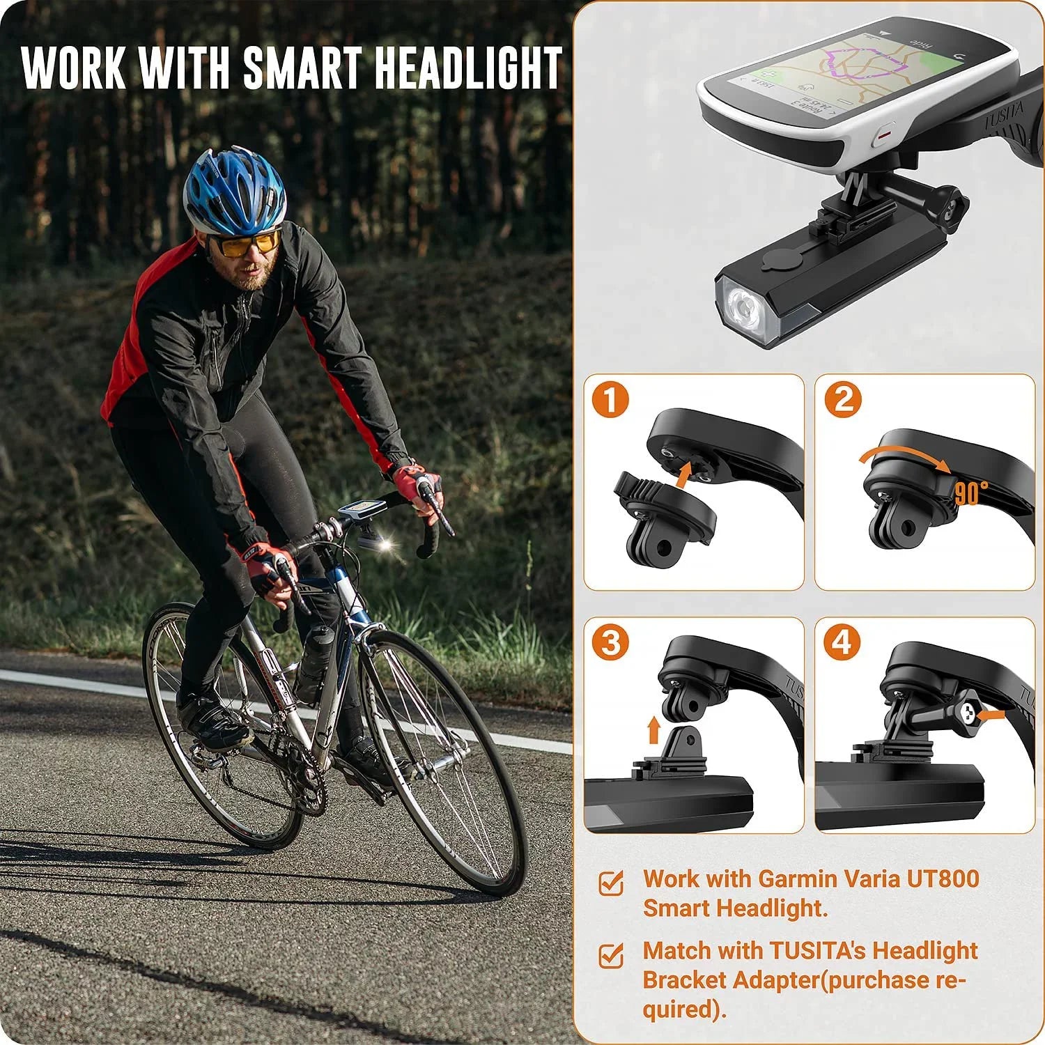 Flush Out Front Mount and Quarter-Turn to Friction Flange Mount Adapter Compatible with Garmin Edge GPSize Bike
