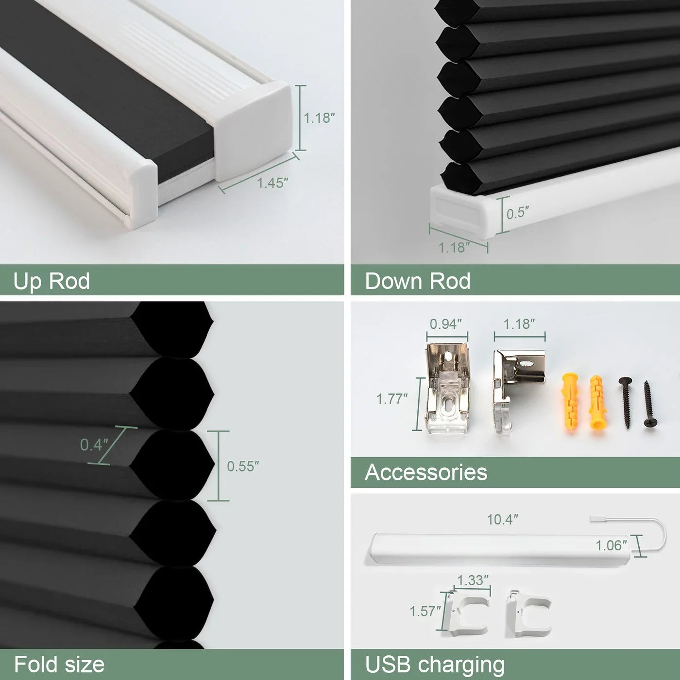Yoolax Sizemart Motorized Cellular Sizehade Remote Control Blackout Automatic Honeycomb Window Blinds(100% Blackout Carbon Grey,54"W x 72"H)