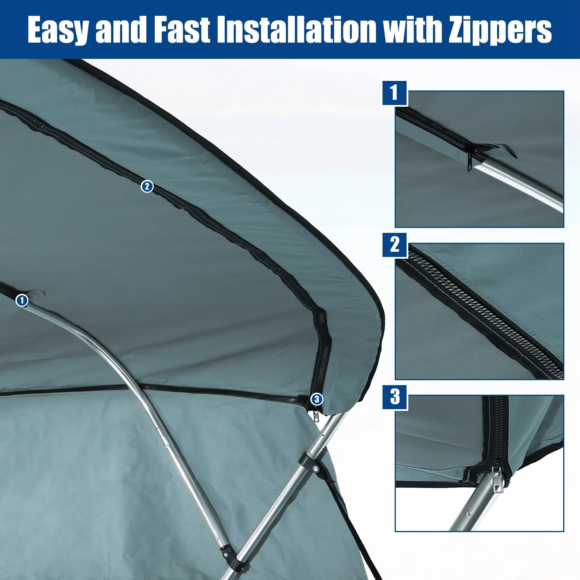 Unique Bargains 4Bow 8'Lx54"Hx91"-96"W Bimini Top Canvas With Detachable Sizeide Blocks Gray