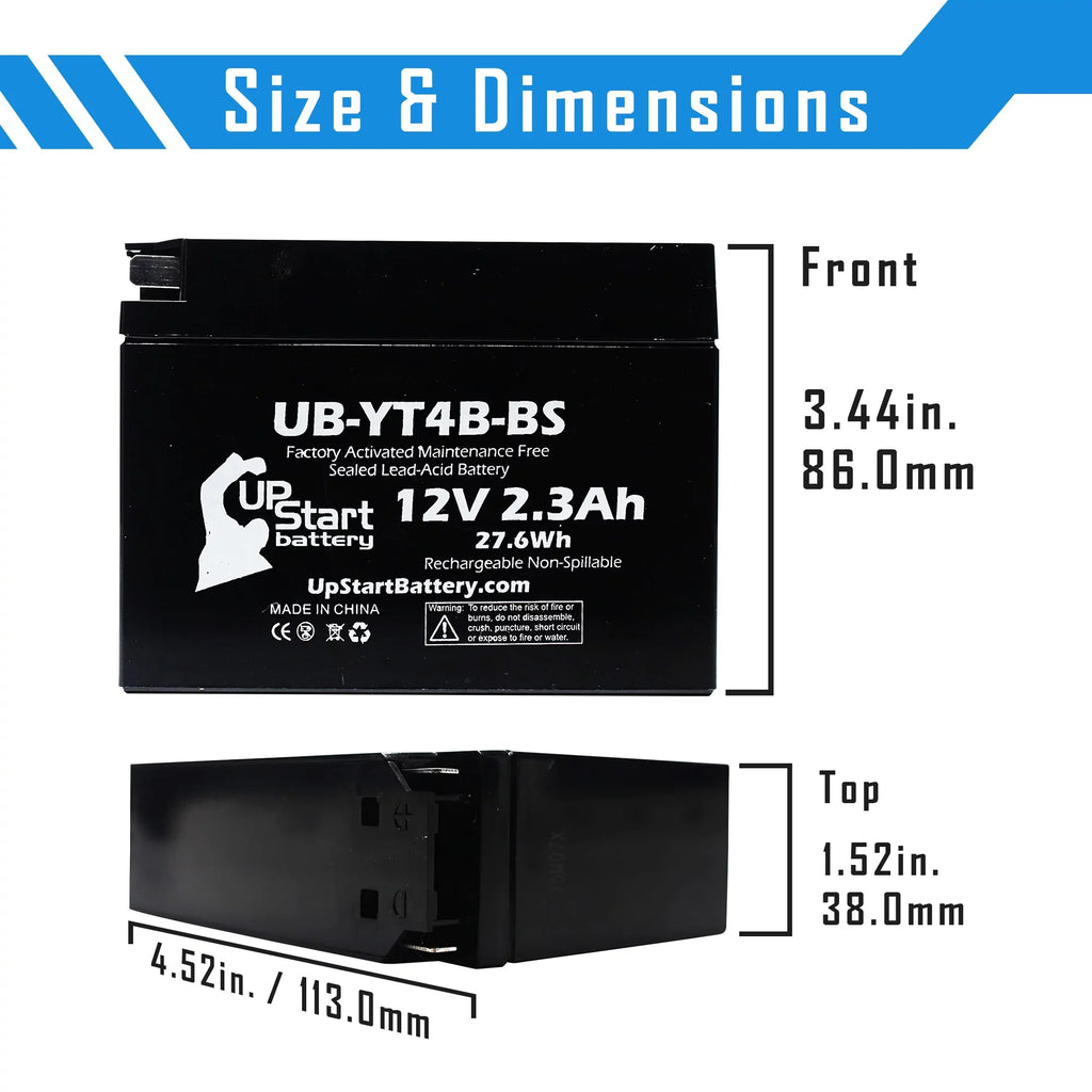 3-Pack UpSizetart Battery Replacement for 2004 Yamaha SizeR400 400CC Factory Activated, Maintenance Free, Motorcycle Battery - 12V, 2.3Ah, UB-YT4B-BSize