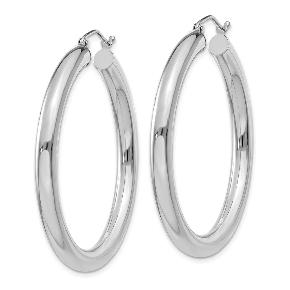 Real 14kt Ivory Gold Polished 4mm Tube Hoop Earrings; for Adults and Teens; for Women and Men