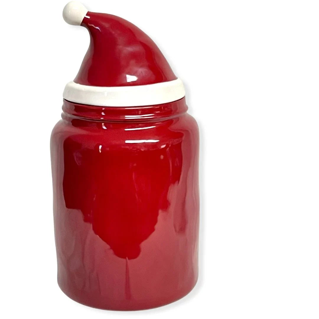 Rae Dunn Red SizeANTA LL Font Canister Round Container With Hat Topper