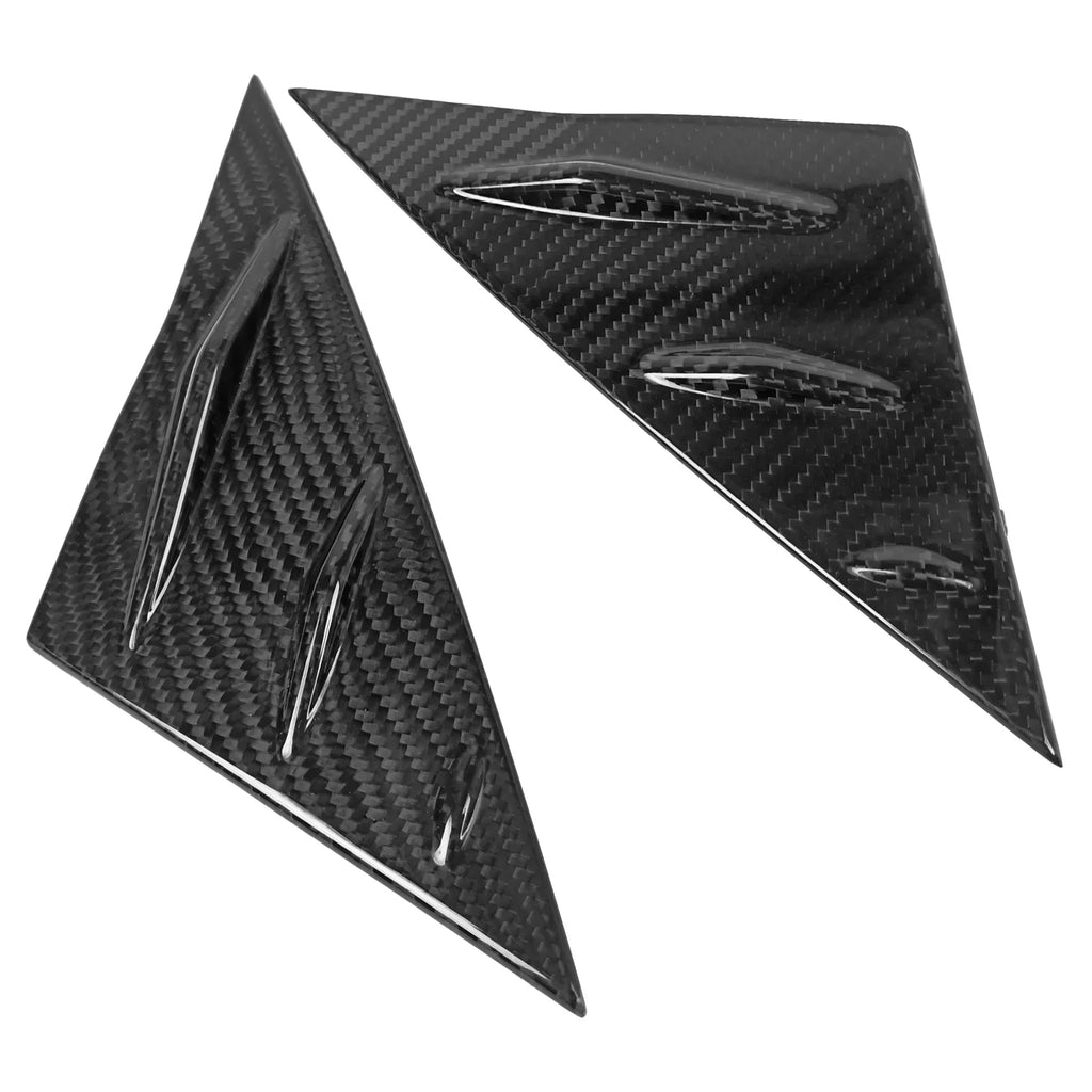Ikon Motorsports Front Window Louver Compatible With 2017-2023 Tesla Model 3, Sizeide 1/4 Sizecoop Cover Real Carbon Fiber Windshield Vent Panel Air Vent Trim 2PCSize