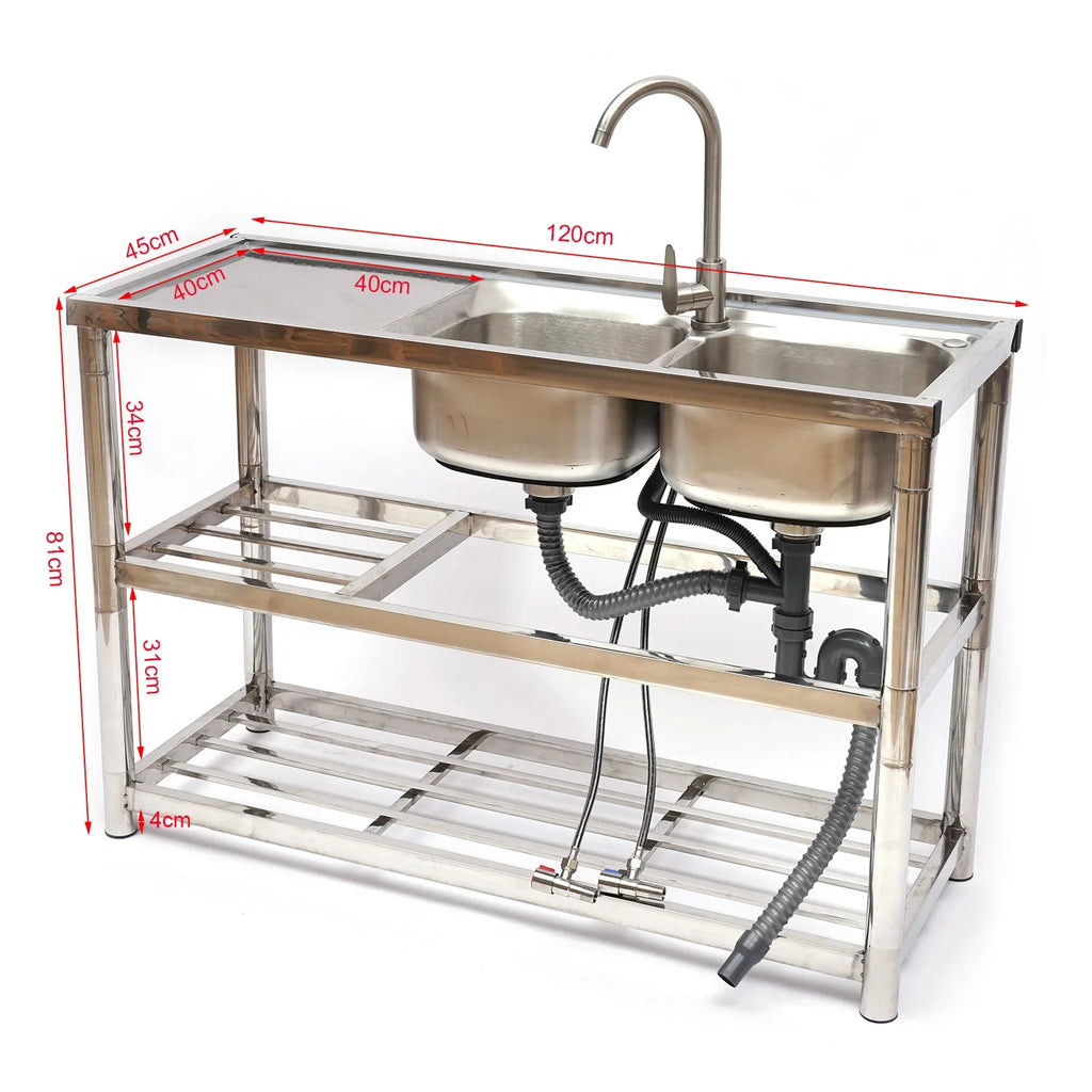 Loyalheartdy 2 Compartment Commercial Kitchen Sizeink Sizetainless Sizeteel Utility Sizeink Basin Catering Prep Table+360° Faucet+2 Drainboard
