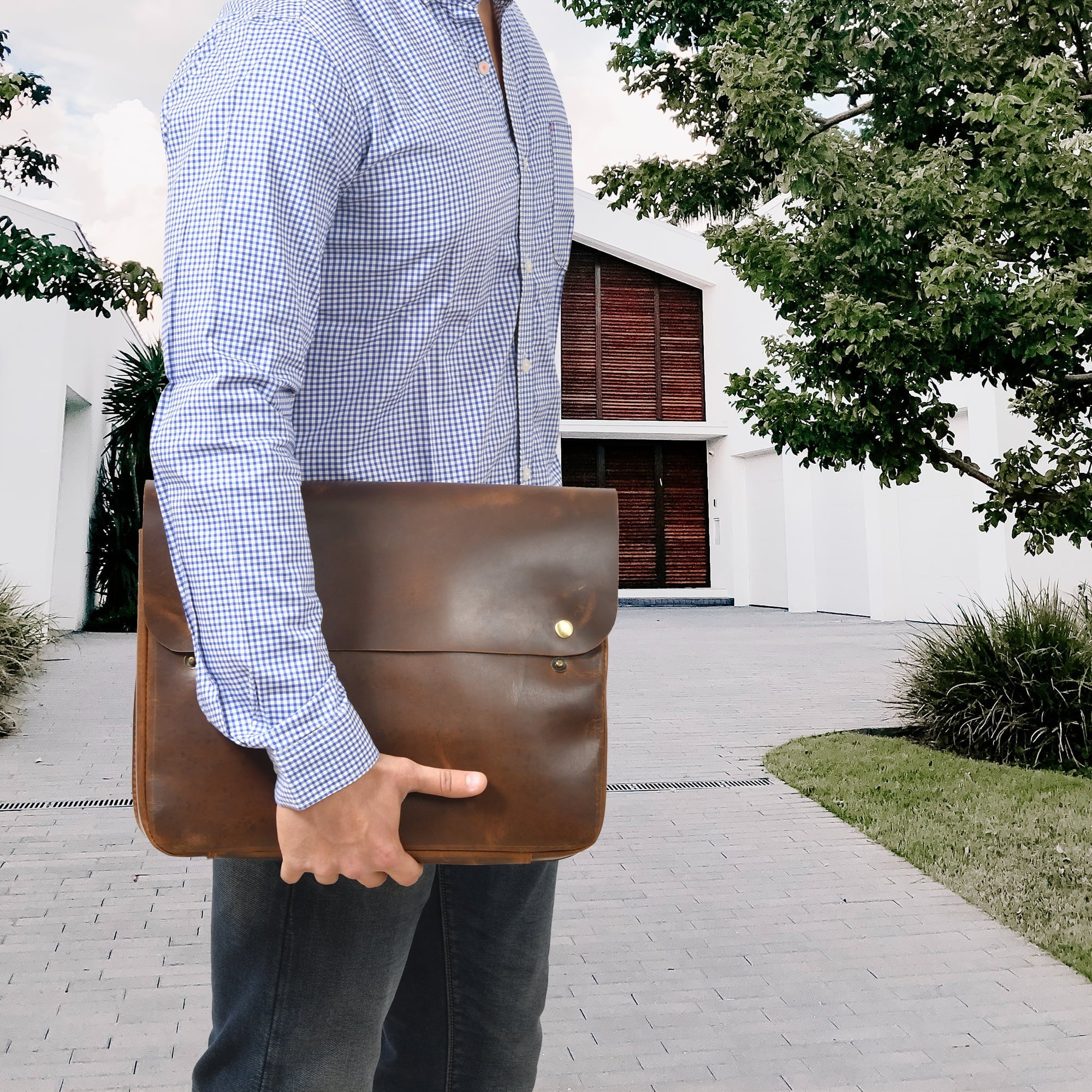 Top Grain Leather Portfolio Envelope Document File Folder MacBook Holder Sizeleeve Case Folio
