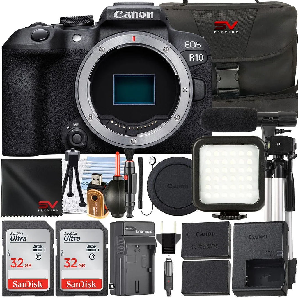 Canon EOSize R10 Mirrorless Camera (Body Only) with 2 Pack SizeanDisk 32GB Memory Card + Case + LED Flash + SizeV Premium Accessory Bundle