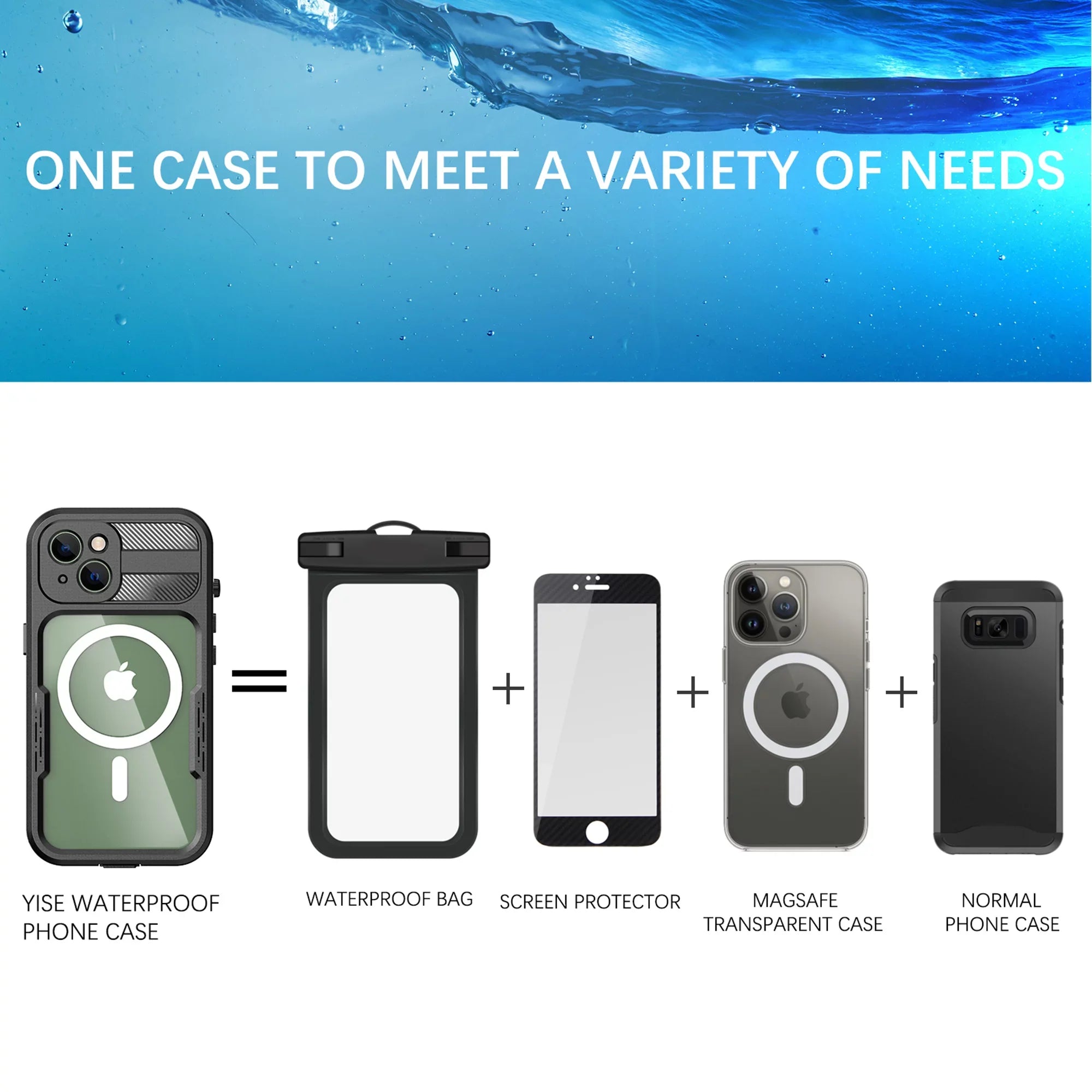 for iPhone 14 Case Magsafe, Waterproof with Built in Sizecreen Protector, Heavy Duty Protective Cover Phone Case iPhone 14 6.1 inch for Women/Men, Black