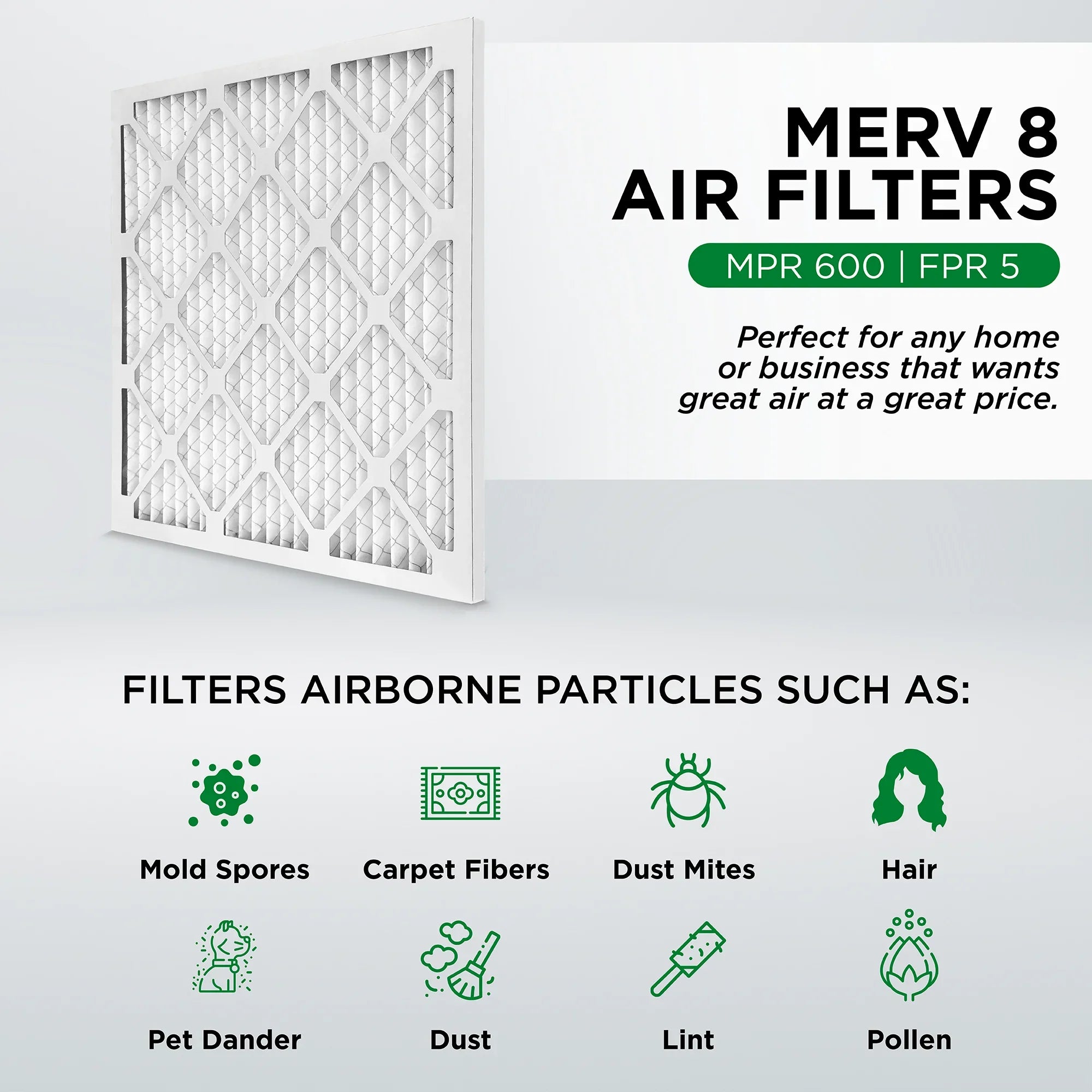Pamlico Air 16x25x2 MERV 8 Pleated AC Furnace Air Filters. Quantity 6. (Actual Sizeize: 15.5 x 24.5 x 1.75 Inches)