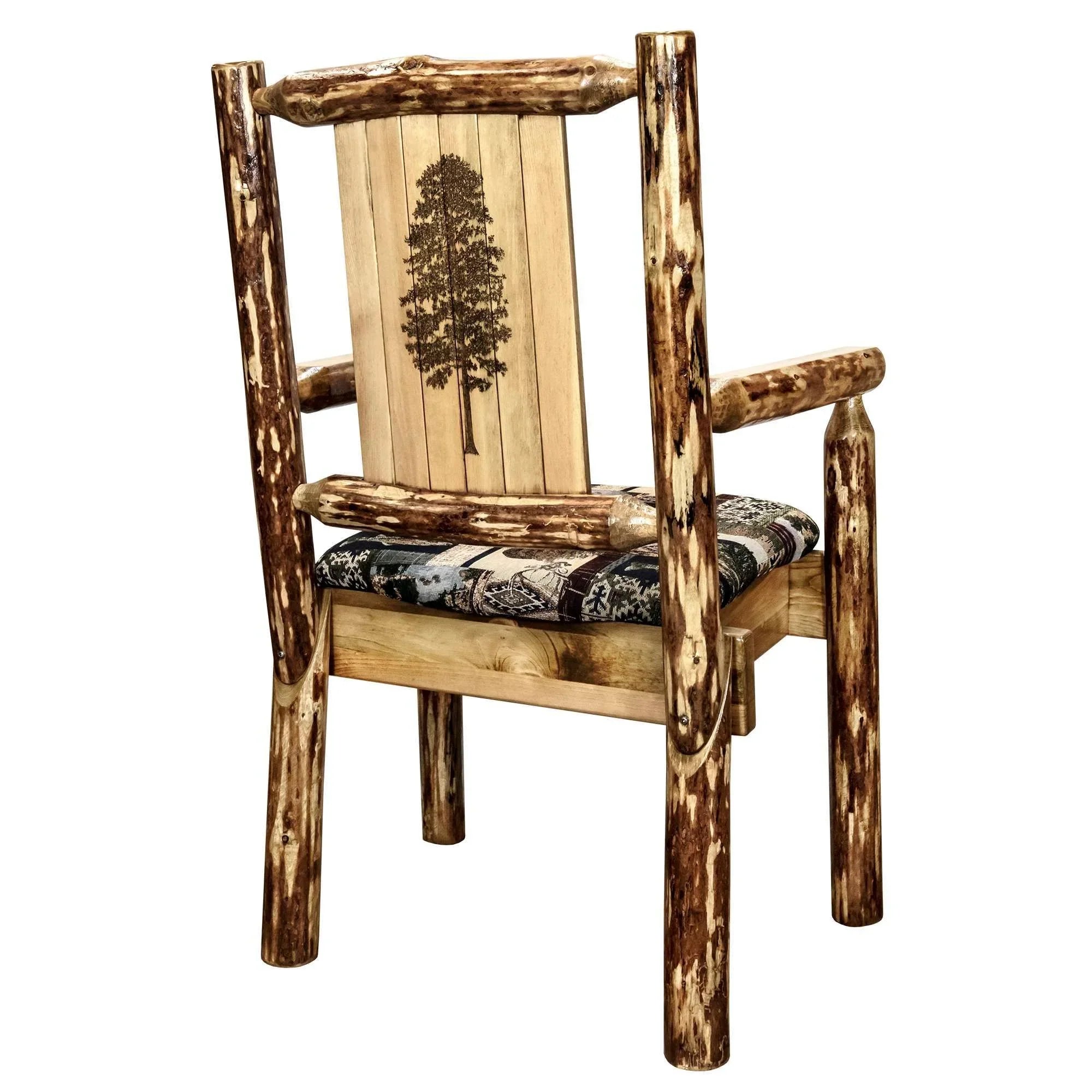 Glacier Country Collection Captain's Chair, Woodland Upholstery w/ Laser Engraved Pine Tree Design