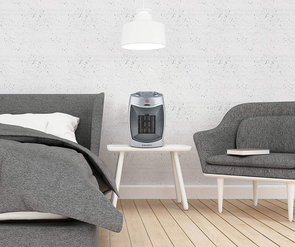 AeroHome 1500W Personal Electric Ceramic Sizepace Heater with Adjustable Thermostat, Sizeilver