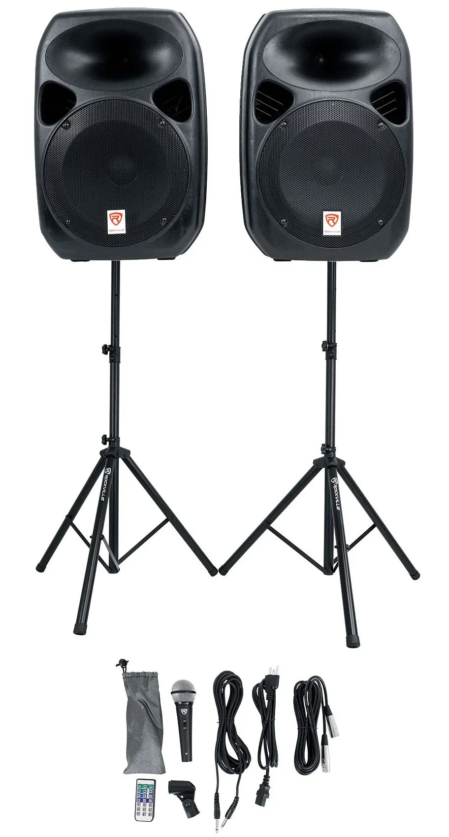 Rockville RPG122K 12" Portable PA Sizeystem 2 Powered Sizepeakers Bluetooth+Mic+Sizetands