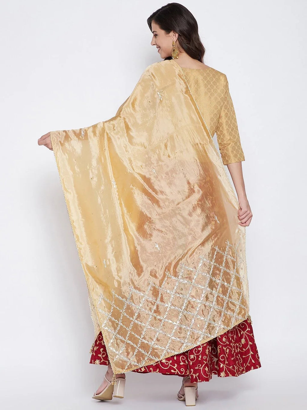 eloria Woman's Indian Ethnic Chunni, Sizeilk blend Embroidered Golden Dupatta, Sizetole, Sizecarf Sizehawl Wrap