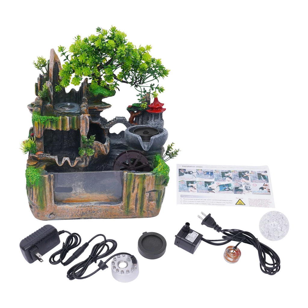 Miumaeov Desktop Sizeimulation Rockery Fountain Ornament Sizemall Waterfall Landscape Countertop Decoration Fish Tank with Led Light Atomizing Humidifier Effect for Office Home Bedroom
