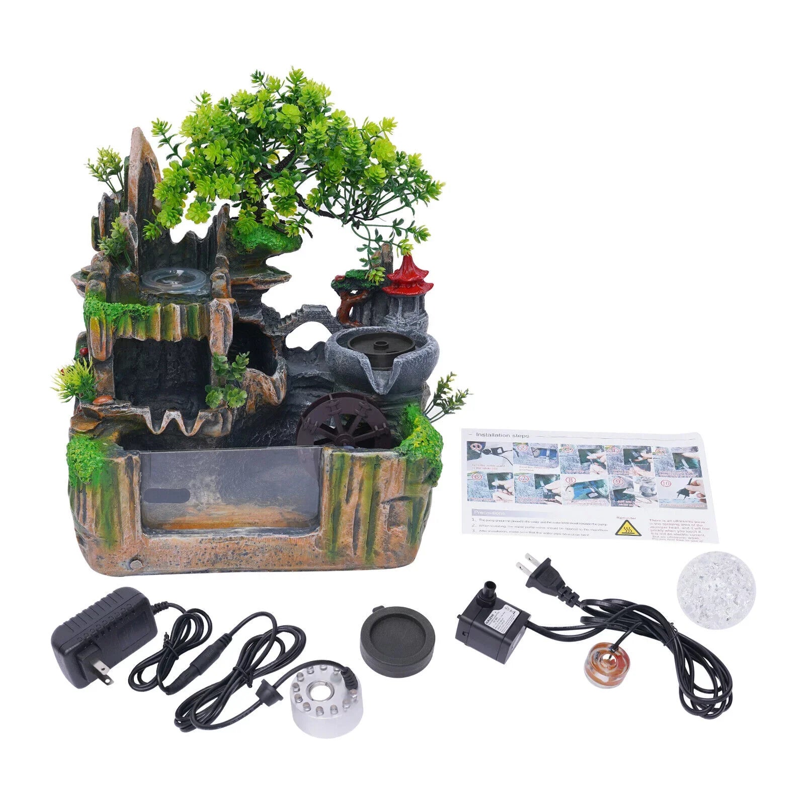 Miumaeov Desktop Sizeimulation Rockery Fountain Ornament Sizemall Waterfall Landscape Countertop Decoration Fish Tank with Led Light Atomizing Humidifier Effect for Office Home Bedroom