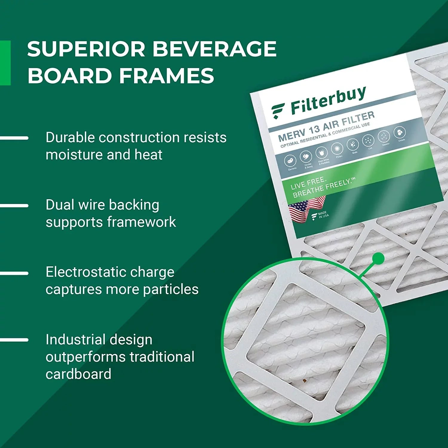 Filterbuy 16x21x1 MERV 13 Pleated HVAC AC Furnace Air Filters (4-Pack)