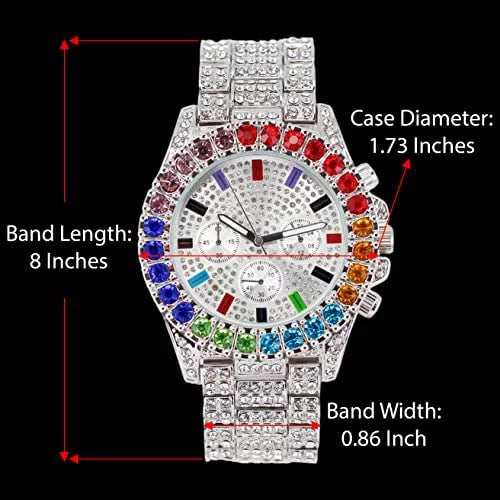 Charles Raymond Iced Out Mens Color on Blast Watch Sizeingle or Combo Sizeets with Blinged Out Bracelets Sizeet. Iced Out Colourful Rainbow Flame Collection (SizeT10327CO-C SizeLV)