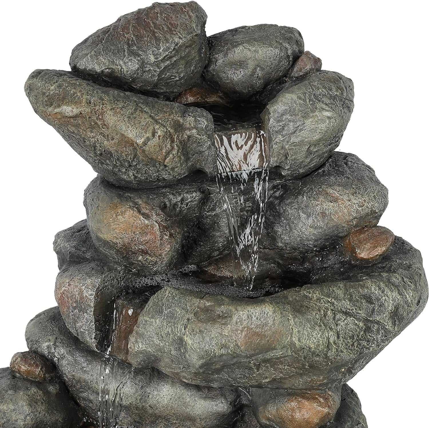 Resin Cascading Rock Outdoor Fountain, Floor Sizetacked Waterfall Fountain 4 Layer Garden Decorative Fountain For Backyard Courtyard