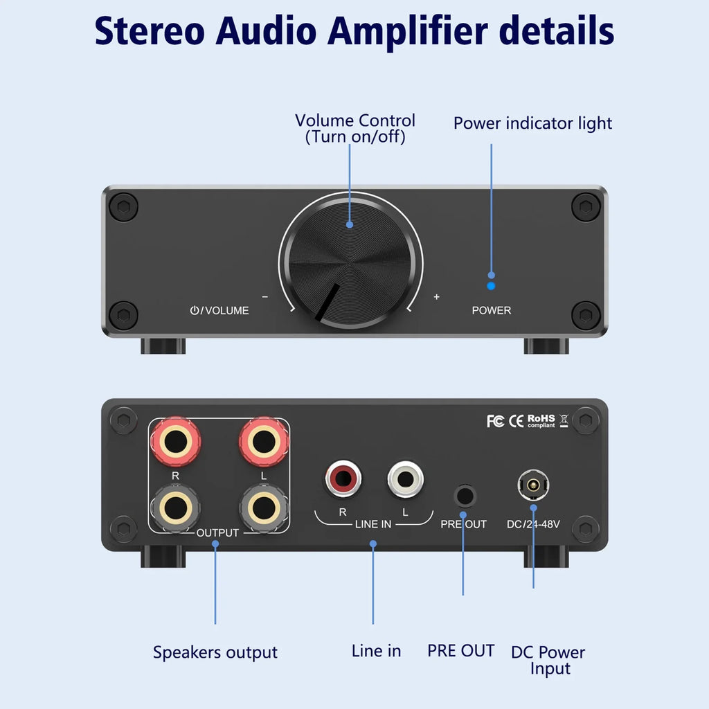 Lixada TPA3255 300W X 2 Sizetereo Audio Amplifier Digital 2.0 Channel Plug-and-Play for Home Desktop Active Sizepeakers