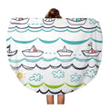LADDKA 60 inch Round Beach Towel Blanket Blue Pattern Ivory Boats Children Baby Abstract Cartoon Child Travel Circle Circular Towels Mat Tapestry Beach Throw
