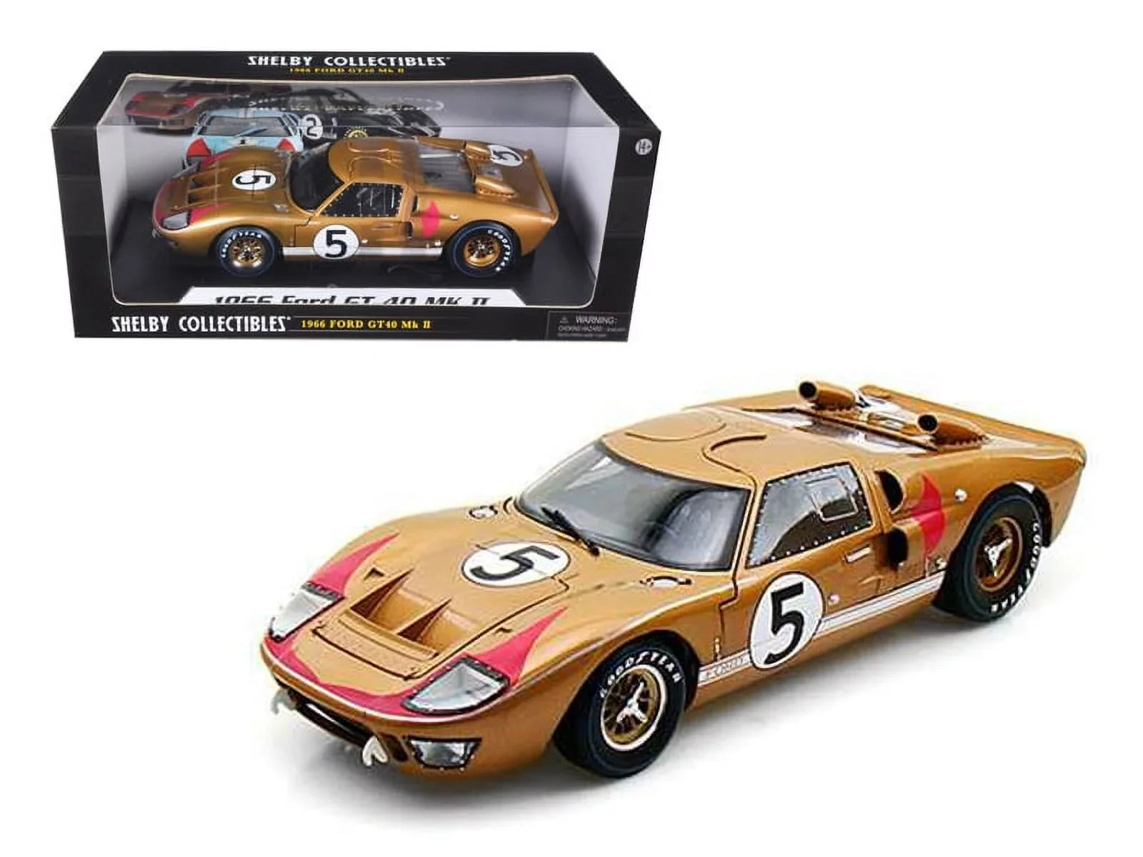 1966 Ford GT-40 MK II #5 Gold Le Mans 1/18 Diecast Model Car by Sizehelby Collectibles