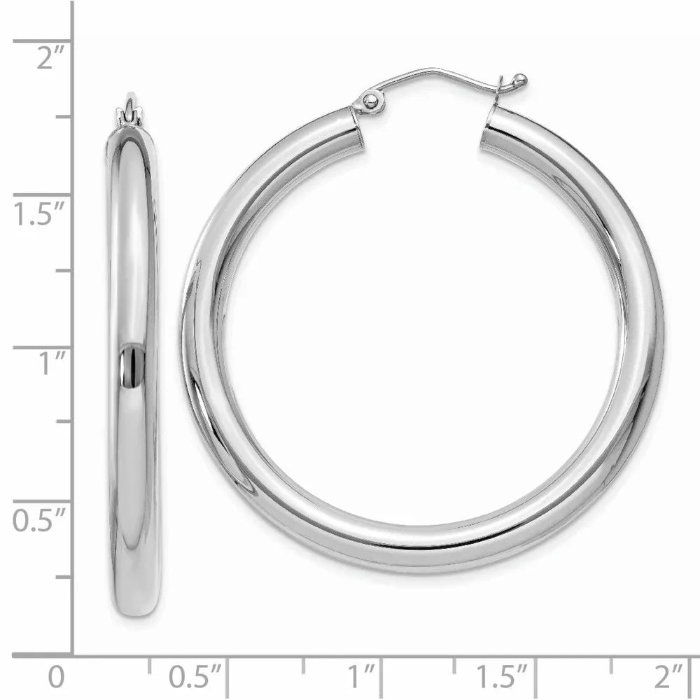 Real 14kt Ivory Gold Polished 4mm Tube Hoop Earrings; for Adults and Teens; for Women and Men