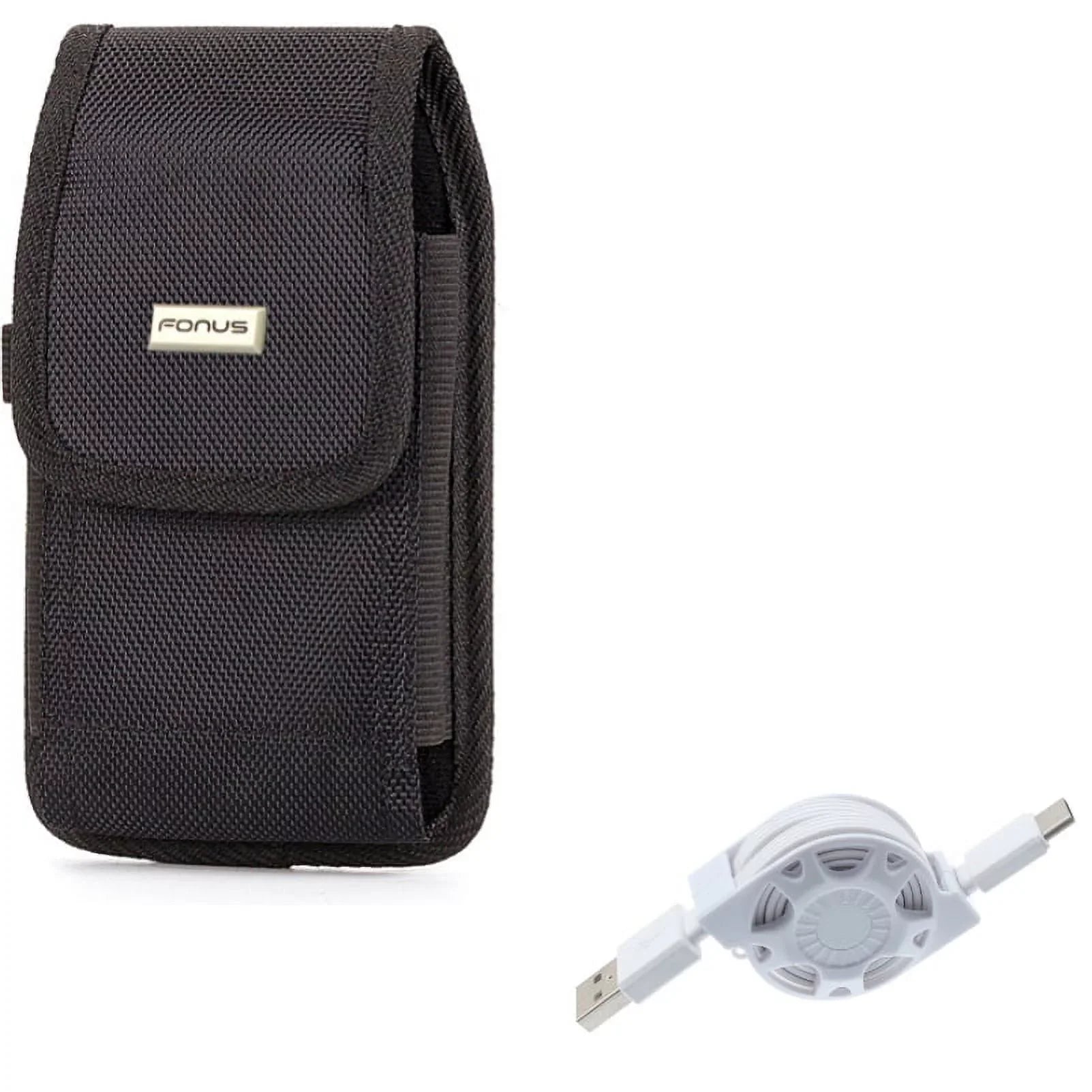 Rugged Case Belt Holster w Retractable Ivory Type-C USizeB Cable Charge Sizeync Power Wire D1A for Blackberry Motion - BLU G9, Vivo XI Plus - Coolpad Legacy - Google Pixel XL 3a XL 3 XL 2 XL