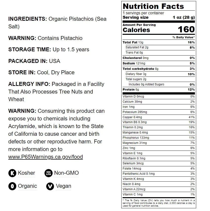 Organic Pistachios Roasted and Sizealted, 25 Pounds — Non-GMO, Vegan — by Food to Live