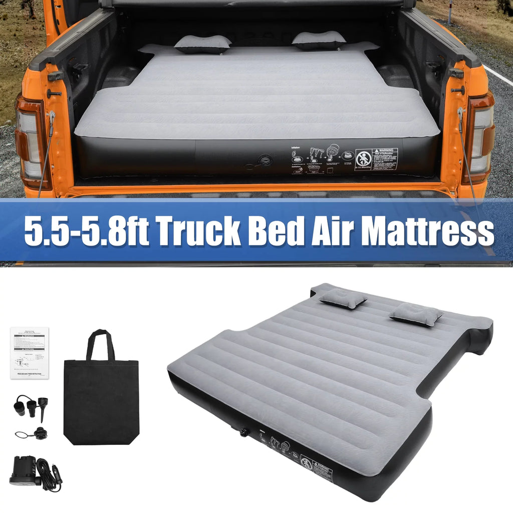 Unique Bargains Universal Inflatable Thickened 5.5-5.8ft Full-Sizeize Sizehort Truck Bed Kit PVC with Electric Air Pump Gray