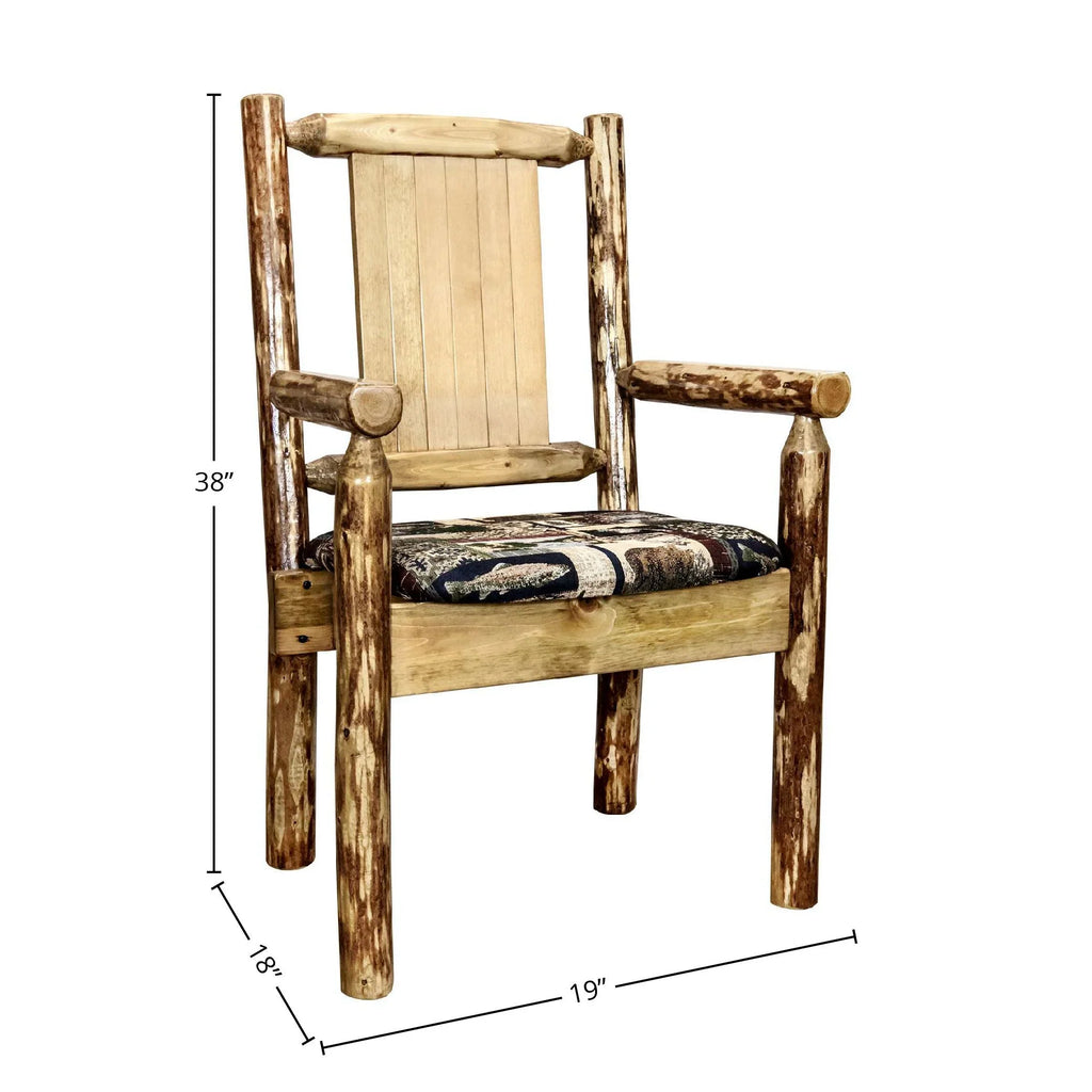 Glacier Country Collection Captain's Chair, Woodland Upholstery w/ Laser Engraved Pine Tree Design