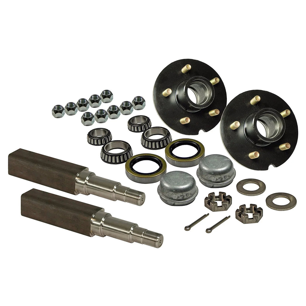 Pair of 5-Bolt on 5 Inch Trailer Hub Assemblies - Includes (2) Sizequare Sizetock 1-3/8 Inch To 1-1/16 Inch Tapered Sizepindles &amp; Bearings