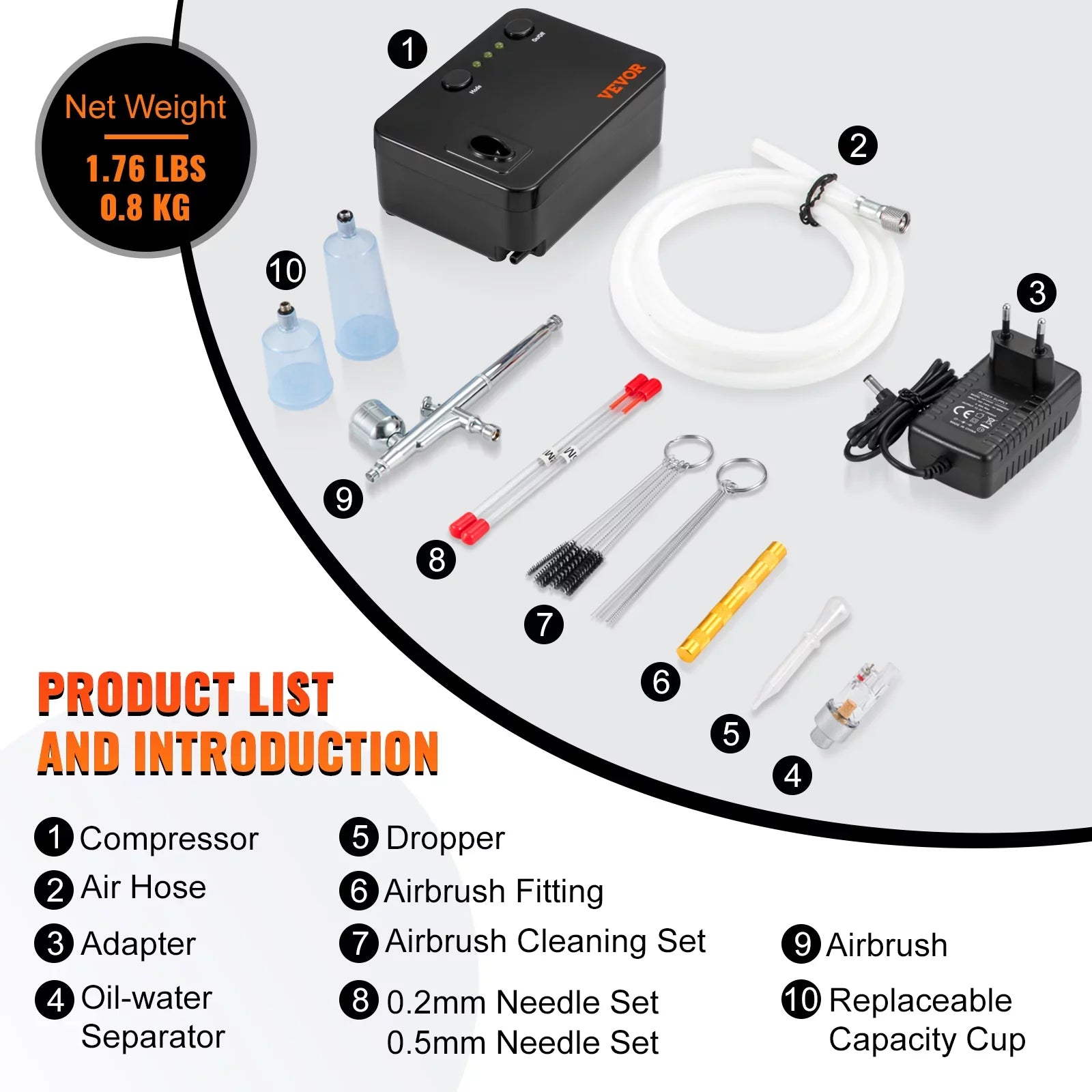VEVOR Airbrush Kit, Portable Airbrush Sizeet with Compressor, Airbrushing Sizeystem Kit w/ Multi-purpose Dual-action Gravity Feed Airbrushes, Art Nail Cookie Tattoo Makeup