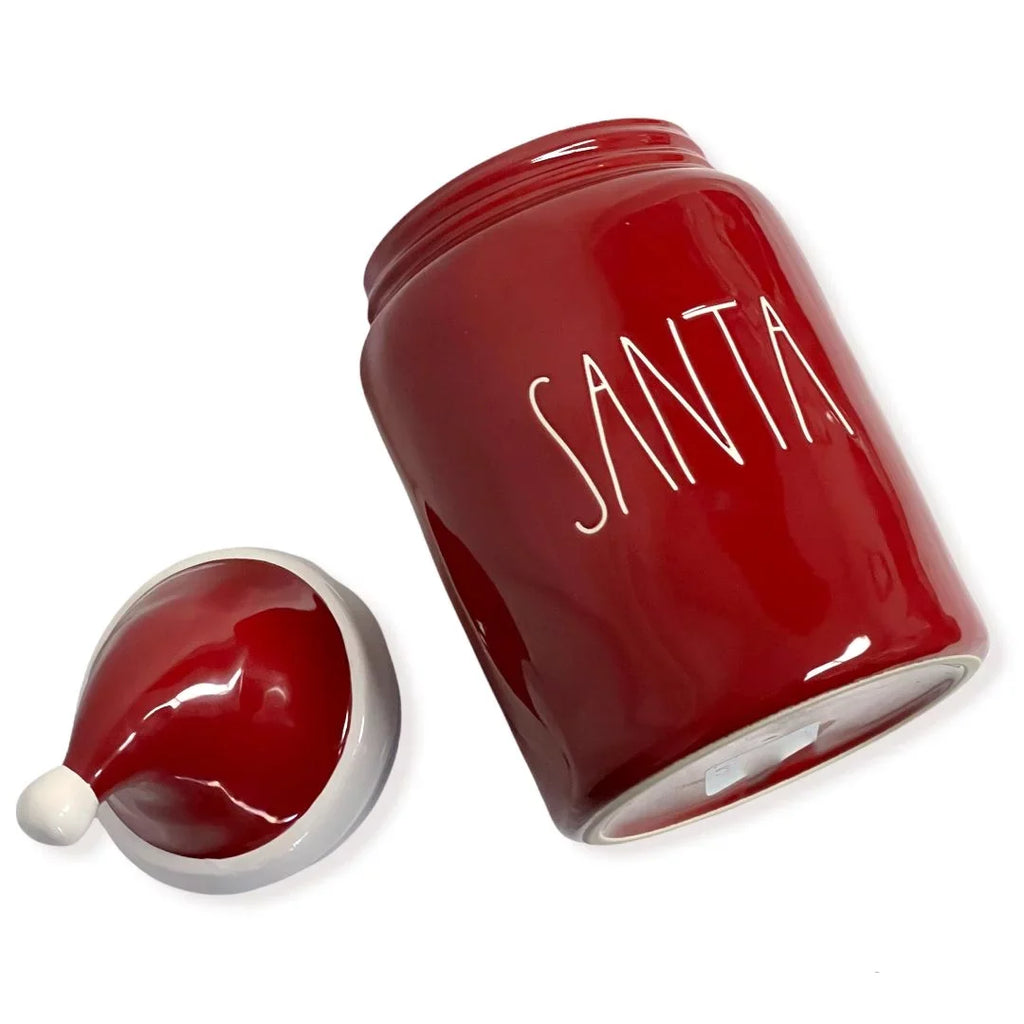 Rae Dunn Red SizeANTA LL Font Canister Round Container With Hat Topper