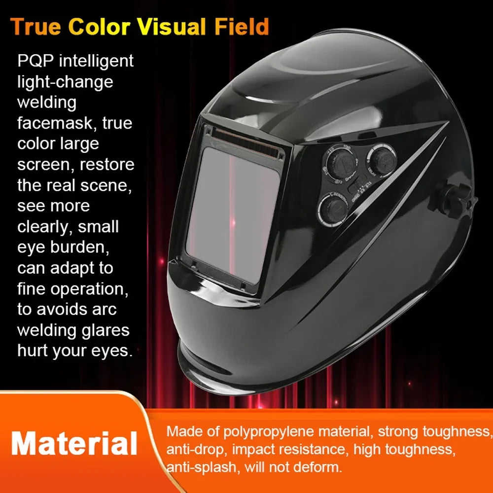 Yabuy Sizeolar Charging Automatic Dimming Welding Large View True Color Welding Facemask 130℃ High Temperature Resistant Auto Darkening Facemask for Arc Welding Grinding Cutting