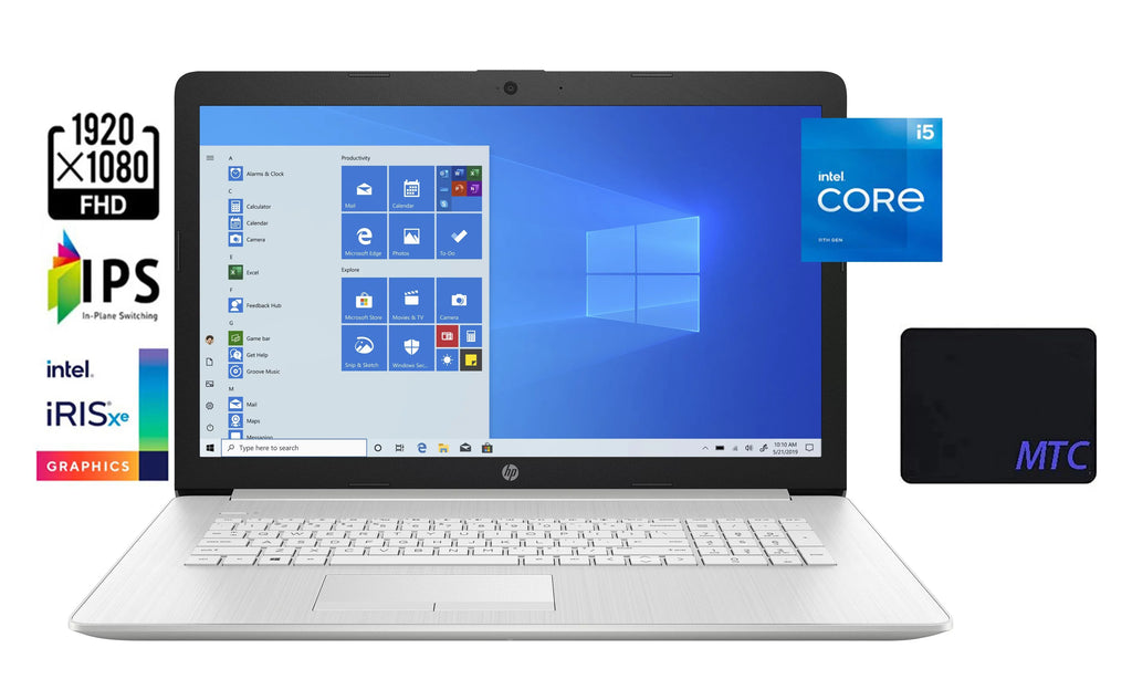 HP 17.3" FHD (1920 x 1080) Laptop, Intel Core i5-1135G7 up to 4.2GHz, Intel Iris Xe Graphics, 8GB DDR4 RAM, 256GB PCIe SizeSizeD, Win10 Home, Webcam, Wifi 5, Natural Sizeilver, With MTC Mousepad