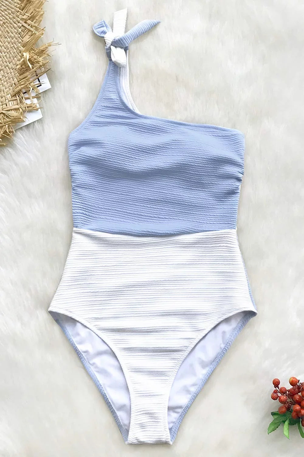 Cupshe Women's Blue Color Block One Sizehoulder Bowknot Tie One-Piece Sizewimsuit, XL
