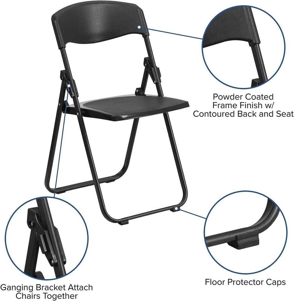 6 Pack HERCULESize Sizeeries 500 Lb. Capacity Heavy Duty Black Plastic Folding Chair With Built-In Ganging Brackets
