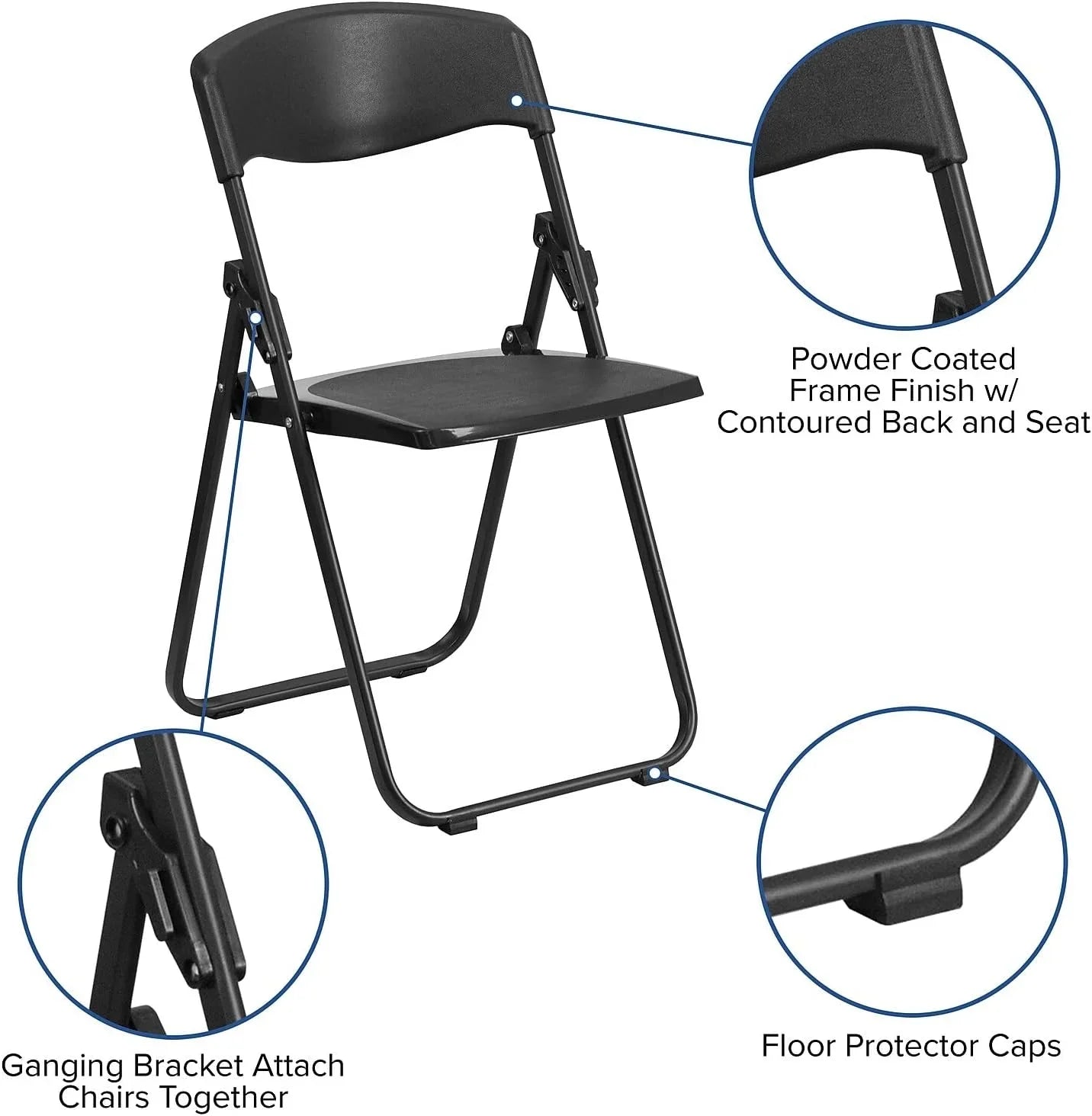 6 Pack HERCULESize Sizeeries 500 Lb. Capacity Heavy Duty Black Plastic Folding Chair With Built-In Ganging Brackets