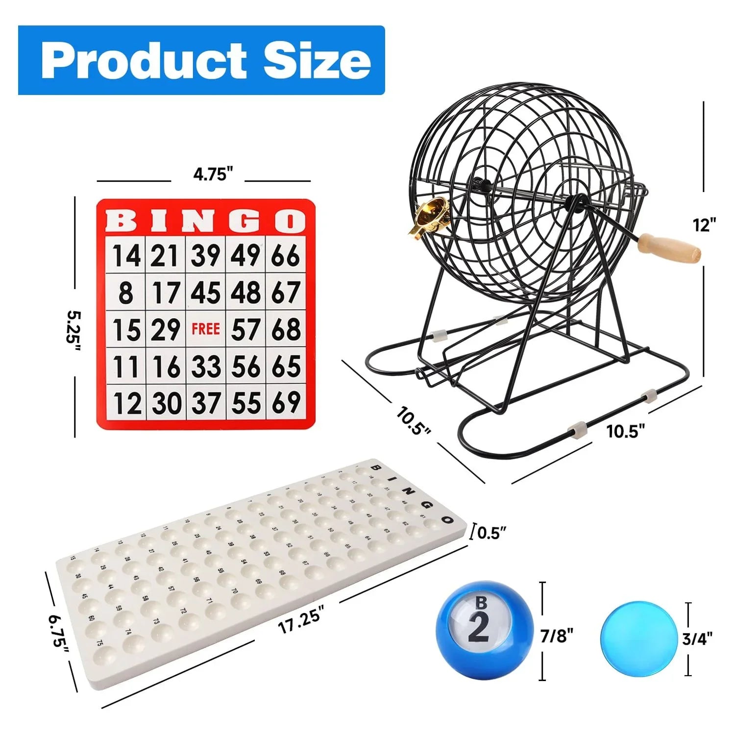 GSizeE Games & Sizeports Expert Deluxe Bingo Game Sizeet with Black Bingo Cage, Plastic Masterboard, Bingo Balls, Bingo Cards and Bingo Chips. Great for Kids, Adults and Family Party