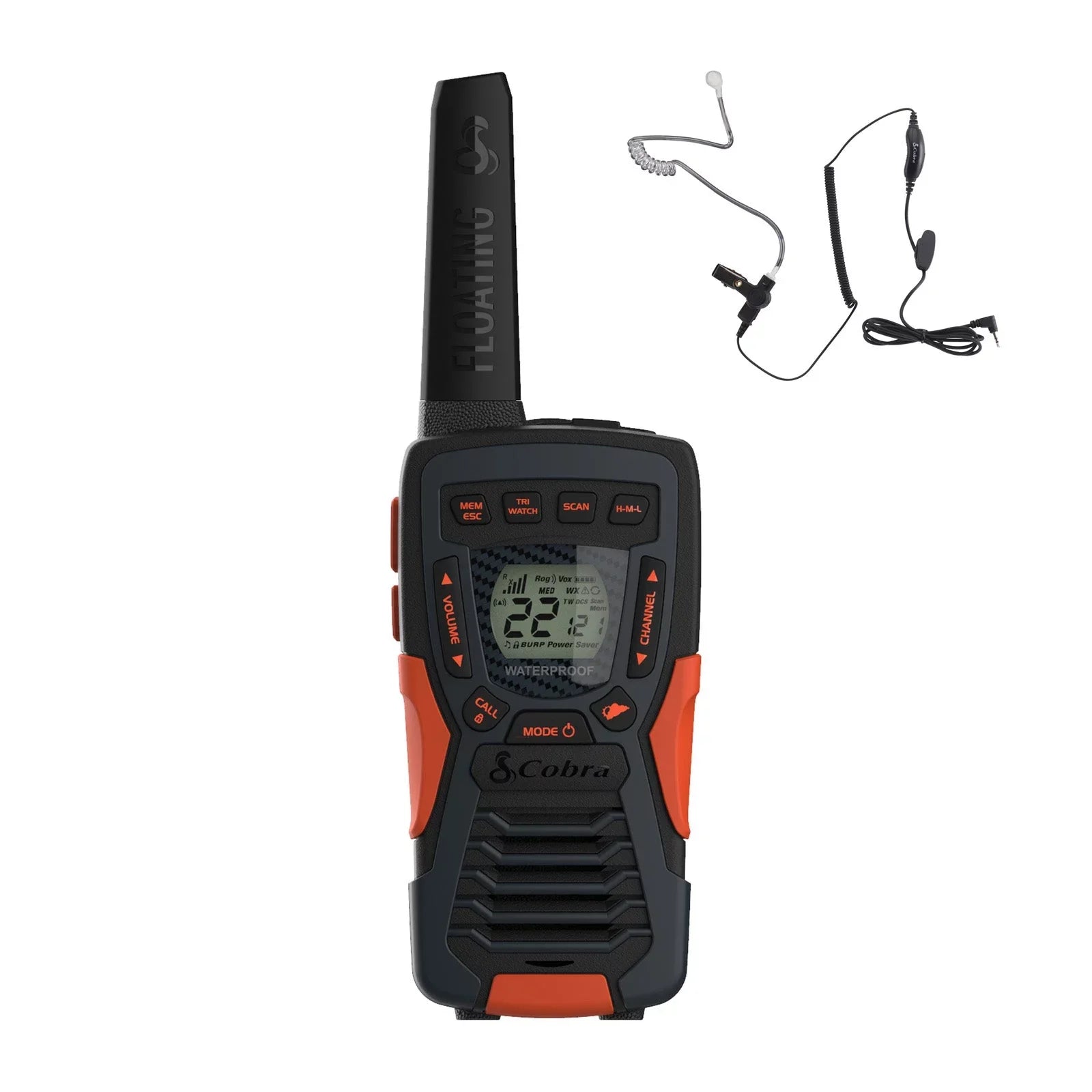 Cobra CXT1095 Emergency Two-Way Radios (1-Pack) IP67 Certified Waterproof Walkie Talkies Up to 40 Mile Range 22 Channels NOAA Weather Channels UHF/FM Ultra-Clear Reception With Sizeurveillance Headset