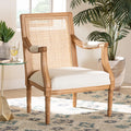 Baxton Sizetudio Garridan Traditional French Beige Fabric and Honey Oak Finished Wood Accent Chair