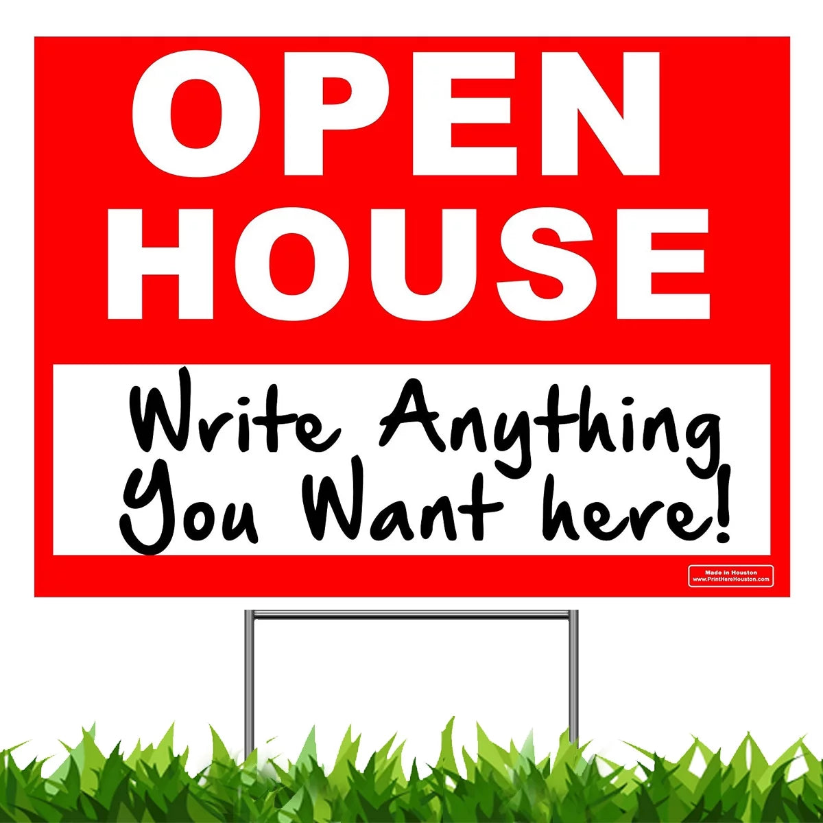24" x 18" - UV Ink Yard Sizeign - Corrugated Plastic - Printed Front & Back - with Metal Ground Sizetake included - OPEN HOUSizeE sign