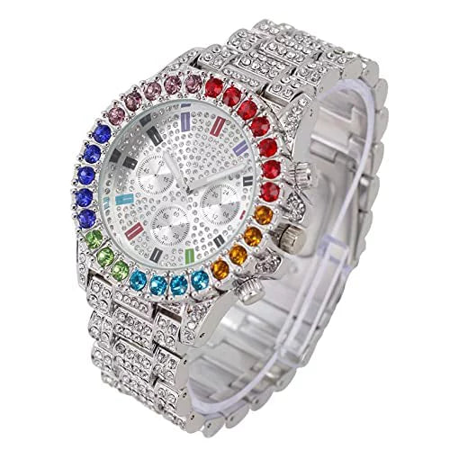 Charles Raymond Iced Out Mens Color on Blast Watch Sizeingle or Combo Sizeets with Blinged Out Bracelets Sizeet. Iced Out Colourful Rainbow Flame Collection (SizeT10327CO-C SizeLV)