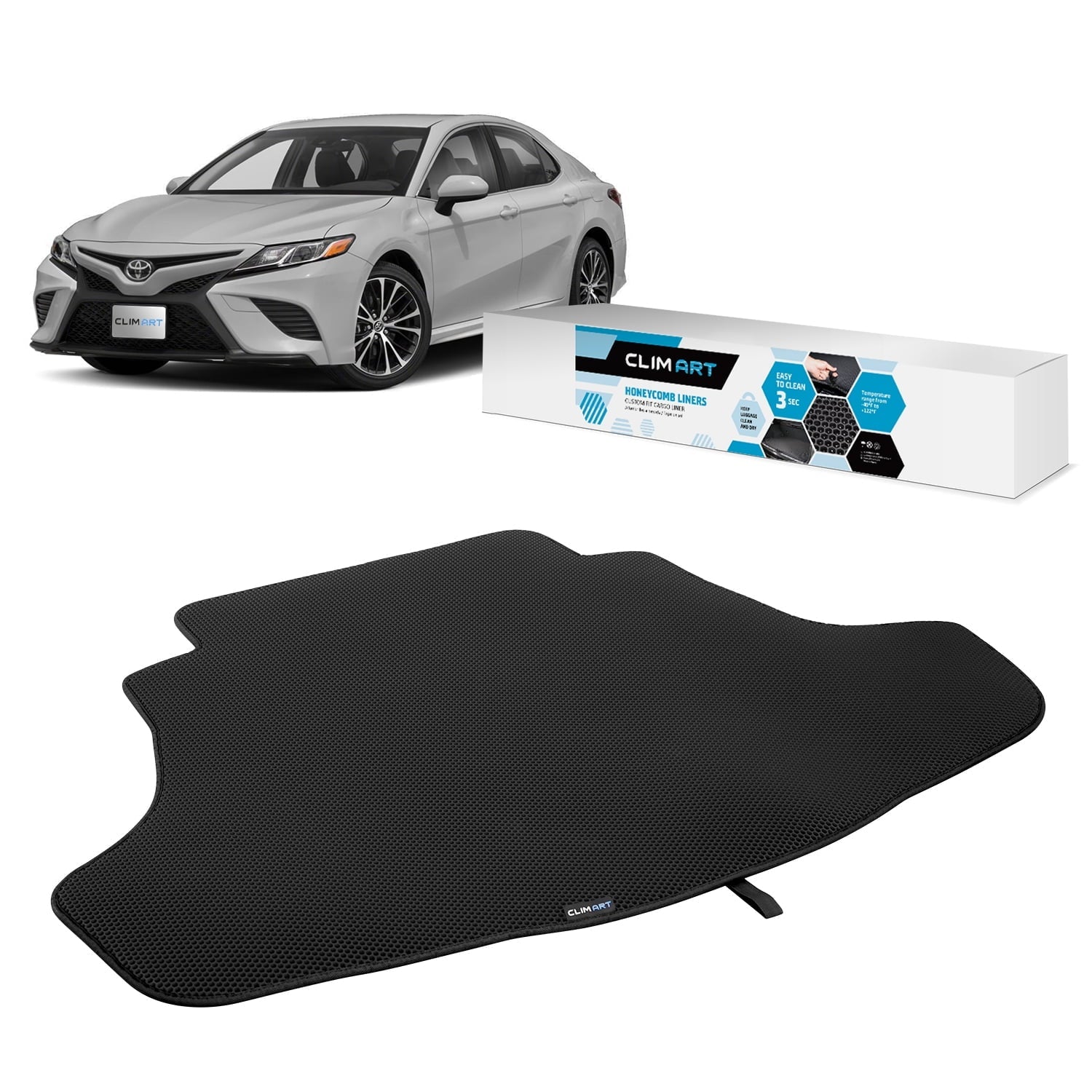 CLIM ART Cargo Liner for Toyota Camry 2018-2024 Custom Fit Trunk Mat, with Honeycomb Dirtproof & Waterproof Technology - All-Climate, Heavy Duty, Anti-Sizelip Cargo Liner, Luggage - FL01118023