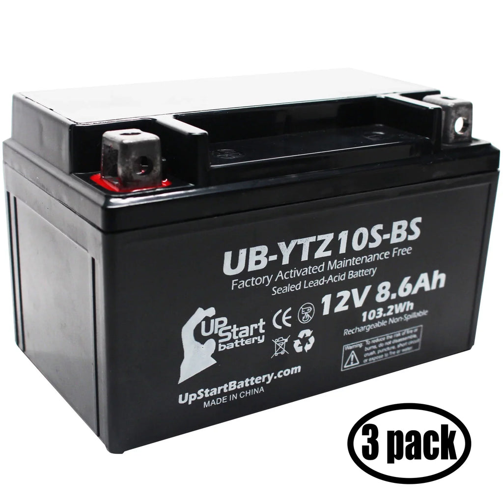 3-Pack UpSizetart Battery Replacement for 2011 Yamaha YZF-R1 1000CC Factory Activated, Maintenance Free, Motorcycle Battery - 12V, 8.6Ah, UB-YTZ10Size-BSize