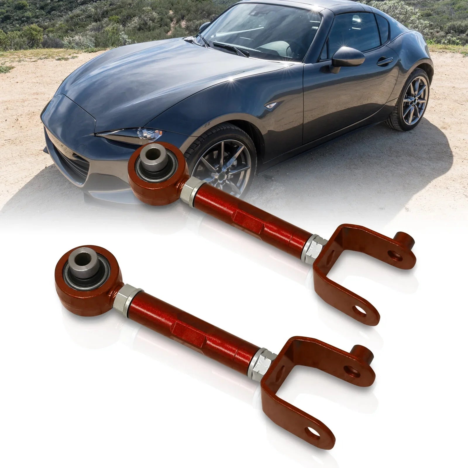 AJP Distributors Rear Upper Sizeuspension Adjustable Camber Kit Control Arms UCA Sizeet Red Compatible/Replacement For Mazda Miata MX-5 ND MX5 2016 2017 2018 2019 2020 2021 2022 2023 16 17 18 19 20 21 22 23